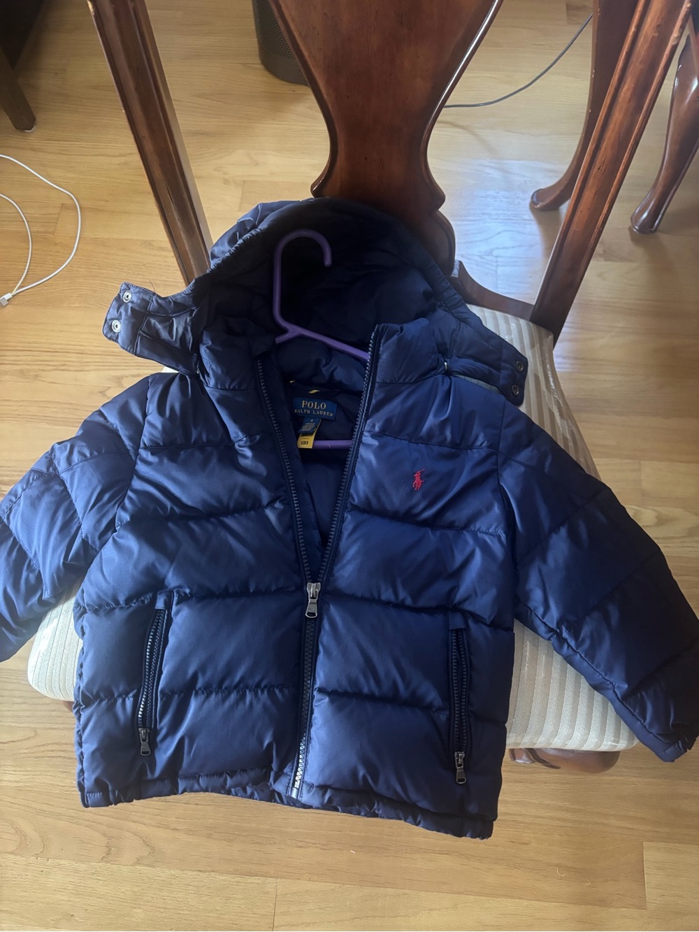 Polo by Ralph Lauren Navy Quilted Kids Puffer Coat with Red Pony